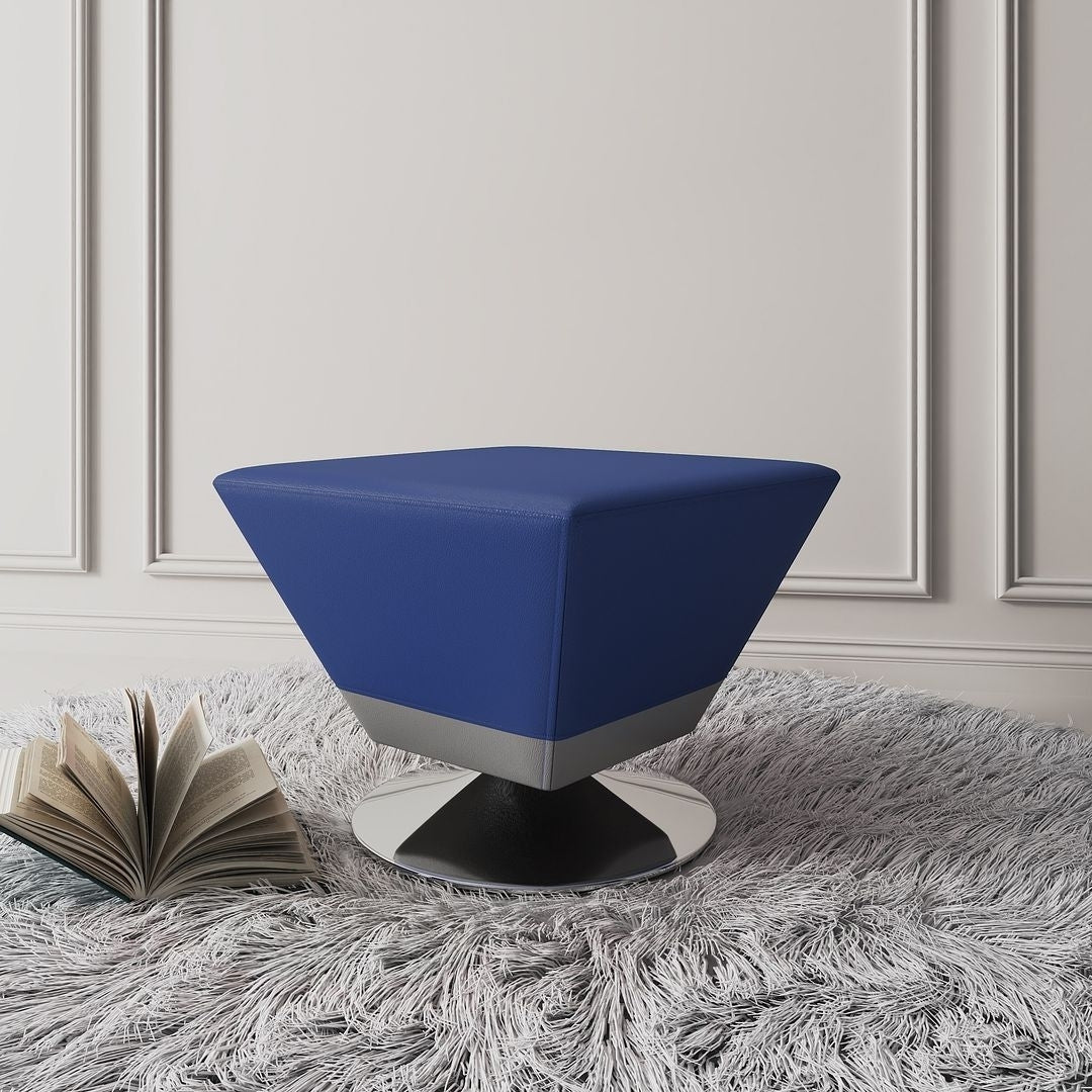 Diamond Blue and Polished Chrome Swivel Ottoman Image 2