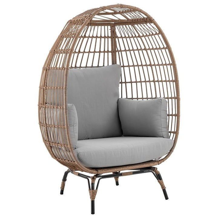Spezia Freestanding Steel and Rattan Outdoor Egg Chair with Cushions Image 4