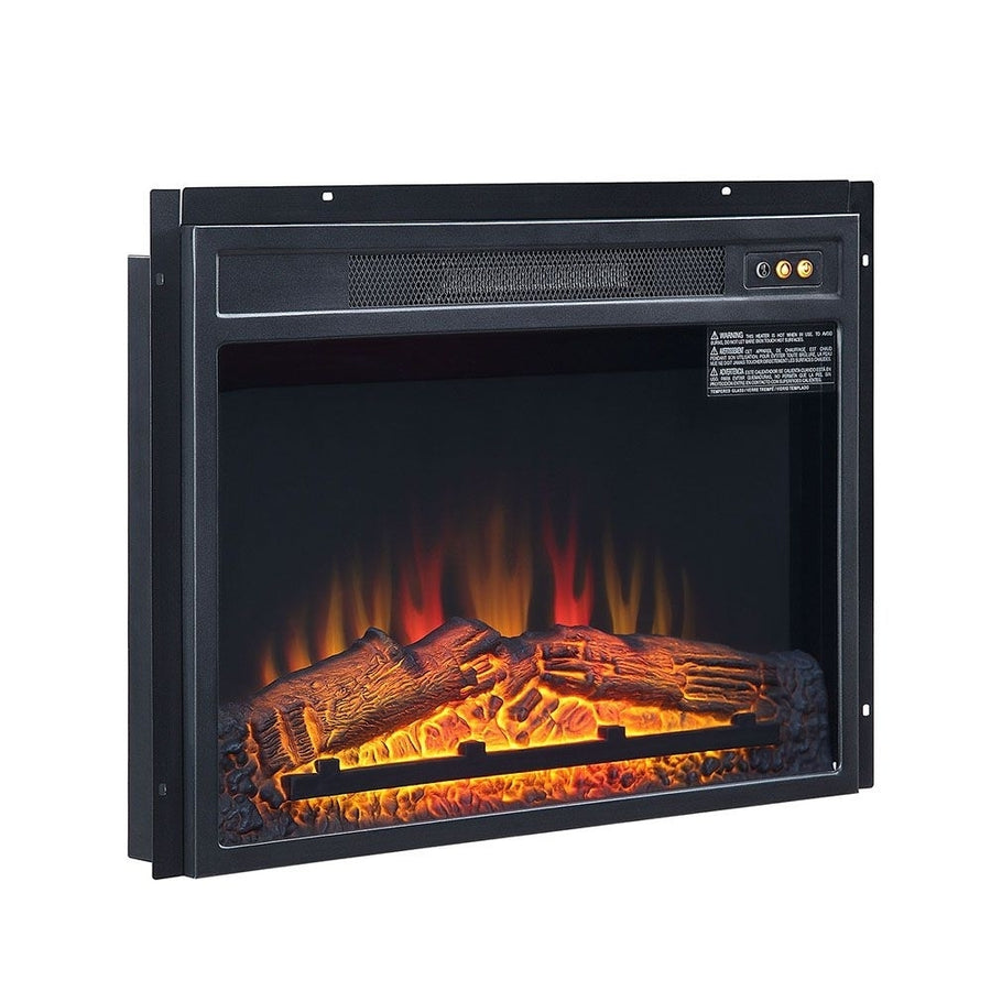 Electric 23 Inch Fireplace Box with Heat Remote Control Metal Black Design Image 1