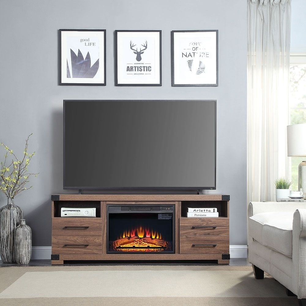 Electric 23 Inch Fireplace Box with Heat Remote Control Metal Black Design Image 2