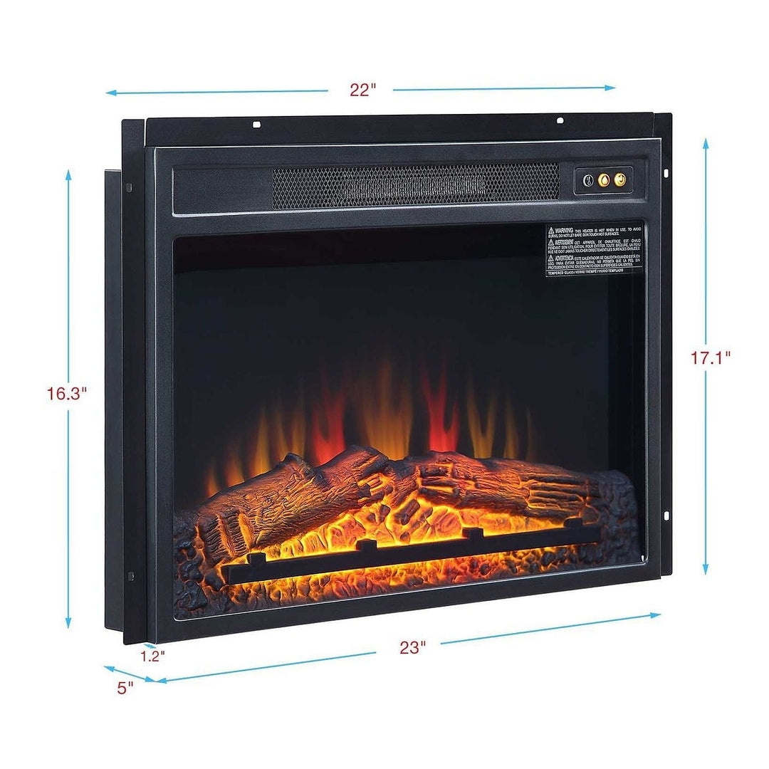 Electric 23 Inch Fireplace Box with Heat Remote Control Metal Black Design Image 3