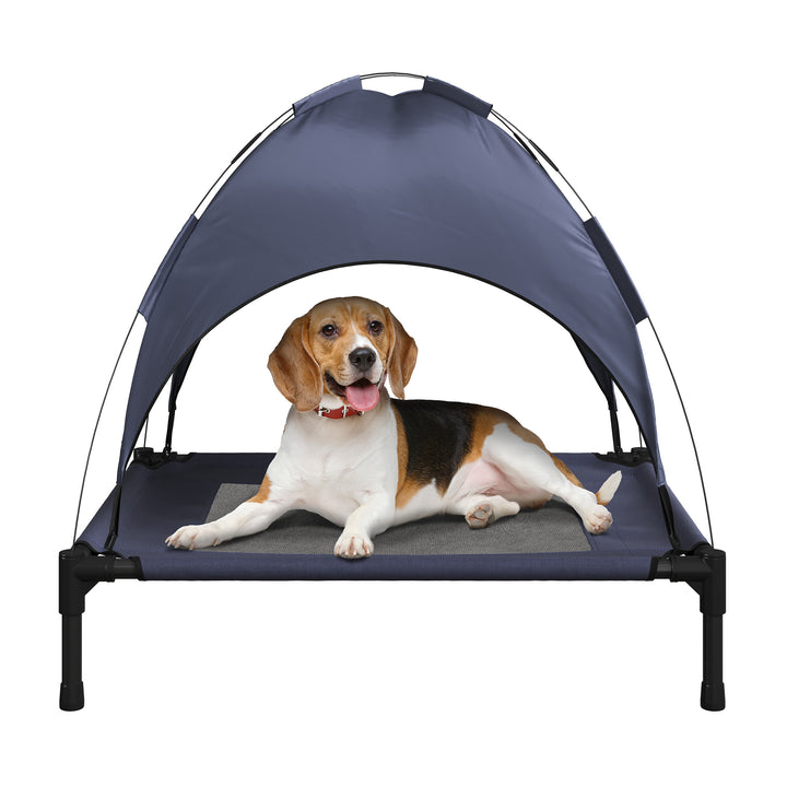 PETMAKER Elevated Dog Bed with Canopy 30x24-Inch Portable Waterproof Blue Image 1