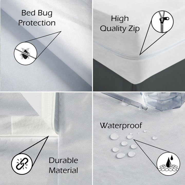 Water-Resistant Zippered Mattress Protector Soft Fabric Twin Full Queen King Image 7