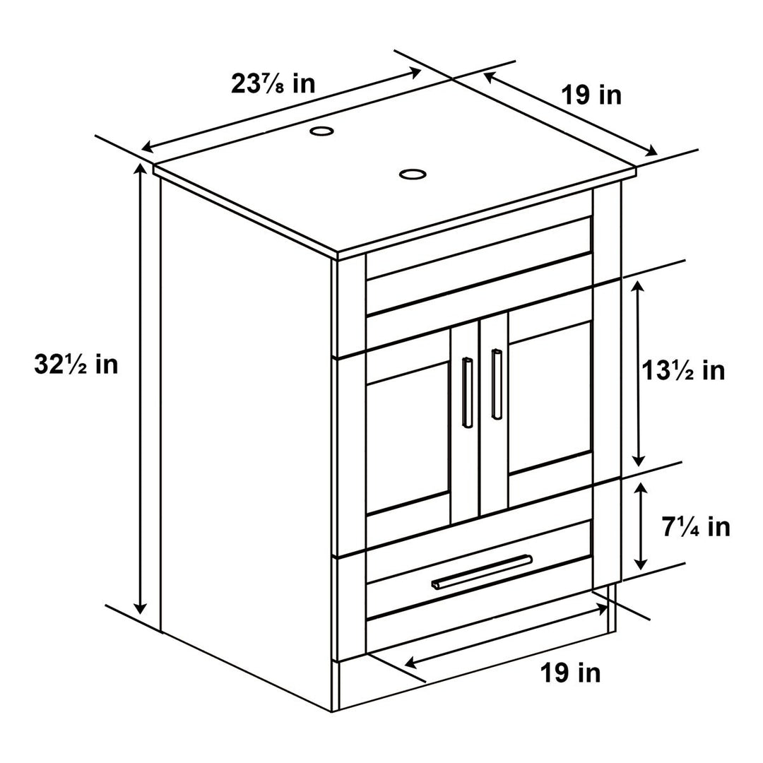 Exbrite 24 in.W x 19 in.D x 32.3 in.H White Wooden Minimalist Bathroom Cabinet Vanity with Mirrors,Single Floor Image 2