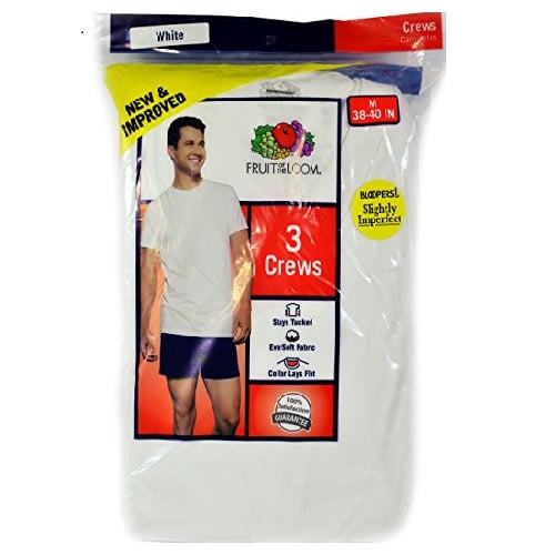 Fruit of the Loom White Mens Crew T-Shirts 3 Pack Slightly Imperfect Bloopers Image 2