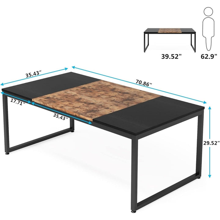 6 Person Modern Dining Table, 71" Rectangular Table with Metal Frame Image 8