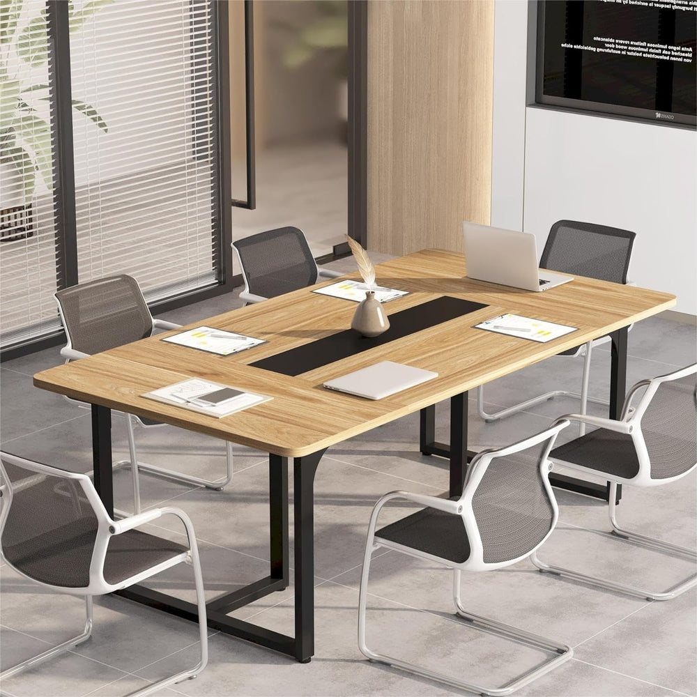 Rectangle Conference Table, Business Style Large Office Conference Room Table Boardroom Desk with Strong Metal Legs Image 2
