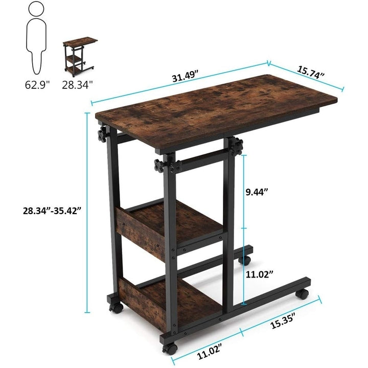 C Table with Storage Shelves and Wheels, Mobile Sofa Side Table End Table Snack Table Image 6