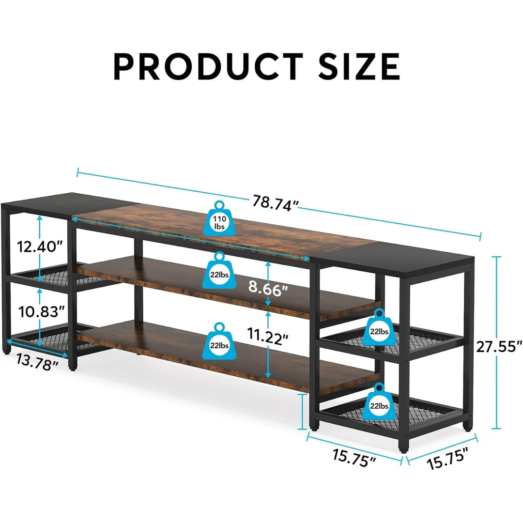 78" TV Stand, Media Entertainment Center Console Table, Industrial 3-Tier TV Console Table with Storage Shelves Image 6