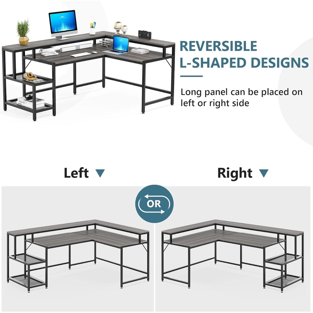 69" L Shaped Computer Desk with Monitor Stand, Large Reversible Corner Desk with Storage Shelf Image 5