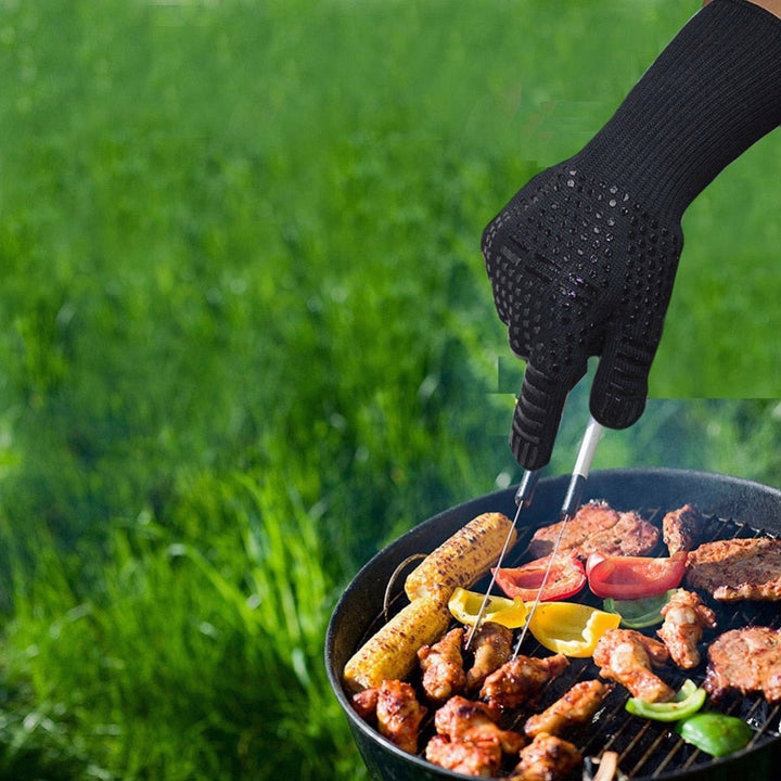 1,2PCs BBQ Gloves 300-500 Centigrade Extreme Heat Resistant Ar-amid Safety Grill-lining Cotton For Kitchen Baking Tools Image 5