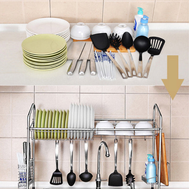 1,2 Layer Stainless Steel Rack Shelf Storage for Kitchen Dishes Arrangement Image 2