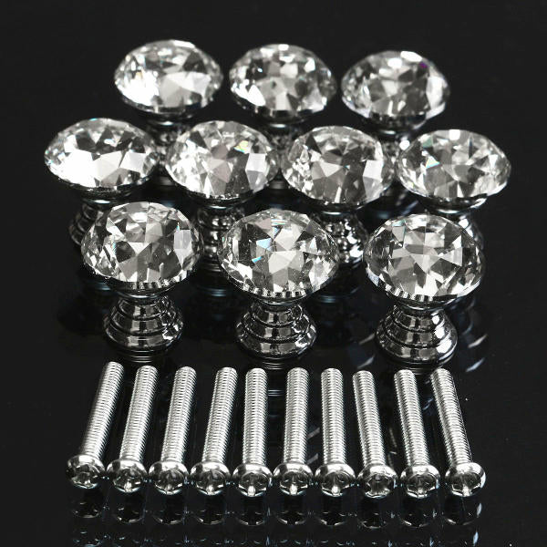 10Pcs 20mm Round Crystal Glass Cabinet Knobs Drawer Furniture Pull Handle Image 2