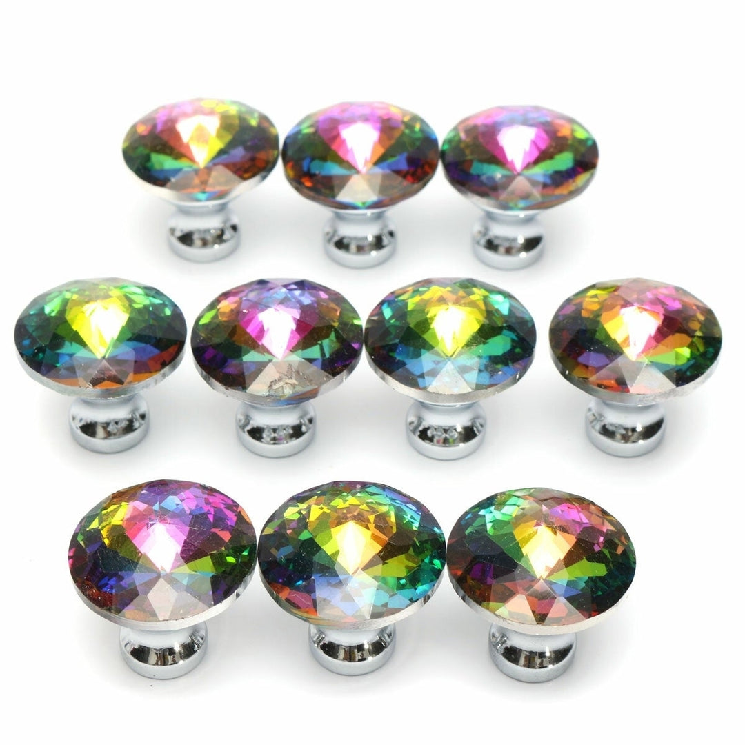 10Pcs 28mm Diamond Crystal Shape Glass Cabinet Knob Cupboard Drawer Pull Handle Image 1