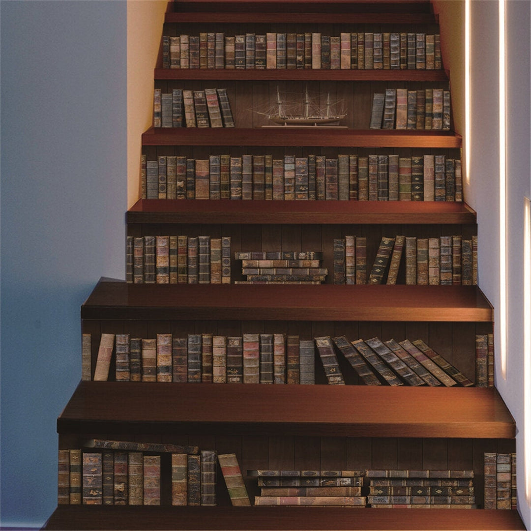 3D Stairs Stickers Self-adhesive Riser Staircase Wallpaper Bookcase Arts Decoration Image 2