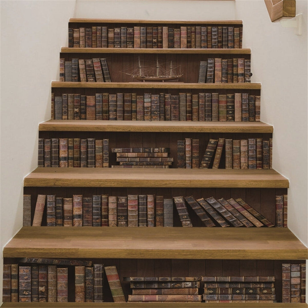 3D Stairs Stickers Self-adhesive Riser Staircase Wallpaper Bookcase Arts Decoration Image 5