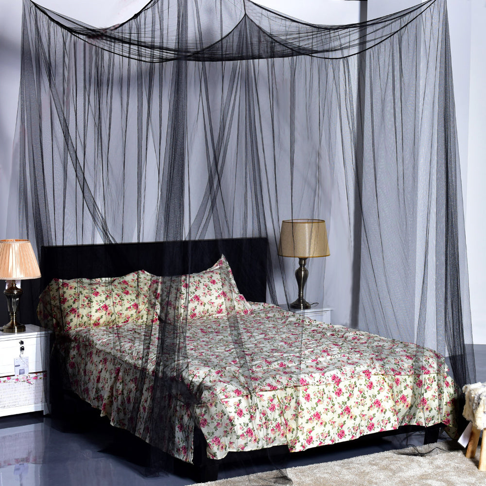 4 Corner Post Bed Canopy Mosquito Net Full Queen King Size Netting Bedding Black Image 2