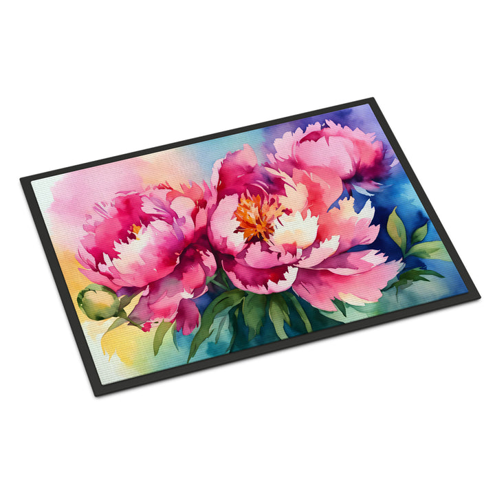 Peonies in Watercolor Doormat 18x27 Image 1