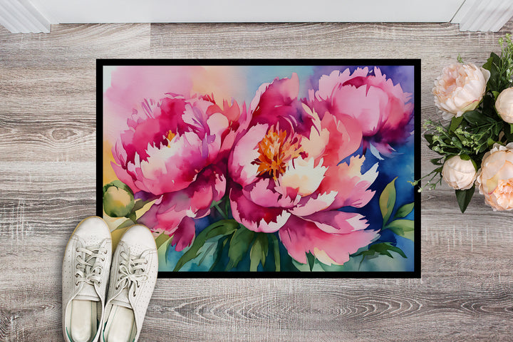 Peonies in Watercolor Doormat 18x27 Image 2