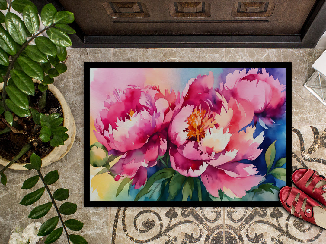 Peonies in Watercolor Doormat 18x27 Image 3