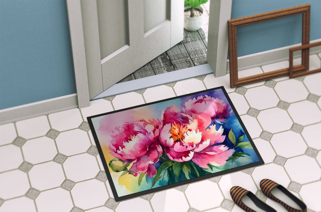 Peonies in Watercolor Doormat 18x27 Image 4