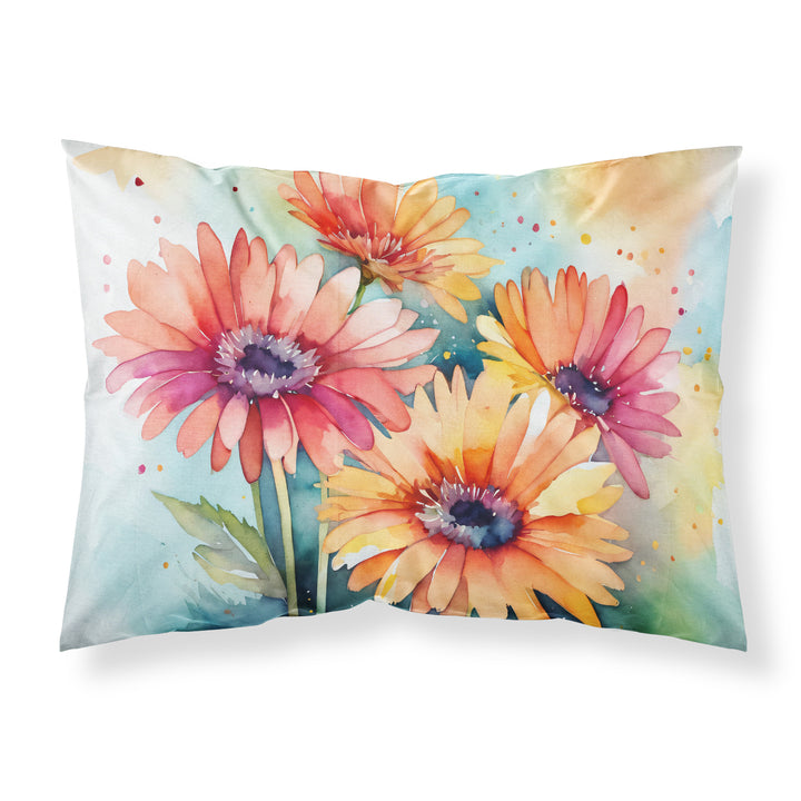 Gerbera Daisies in Watercolor Fabric Standard Pillowcase Image 1