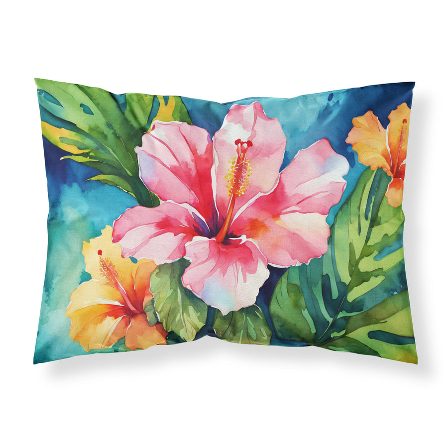 Hawaii Hawaiian Hibiscus in Watercolor Fabric Standard Pillowcase Image 1