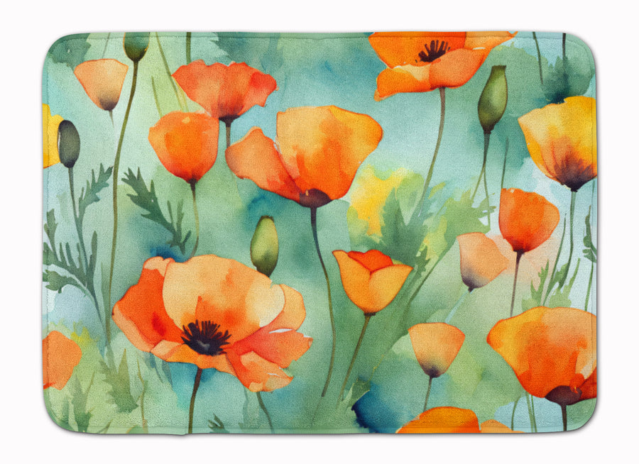 California California Poppies in Watercolor Memory Foam Kitchen Mat Image 1