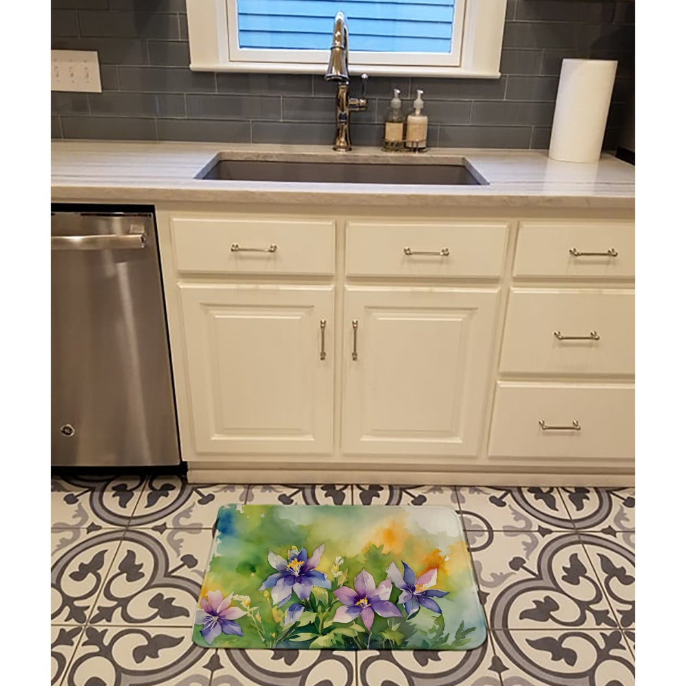 Colorado Rocky Mountain Columbine in Watercolor Memory Foam Kitchen Mat Image 2