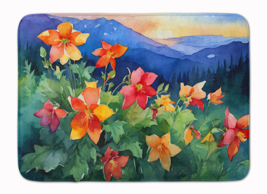 Colorado Rocky Mountain Columbine in Watercolor Memory Foam Kitchen Mat Image 1