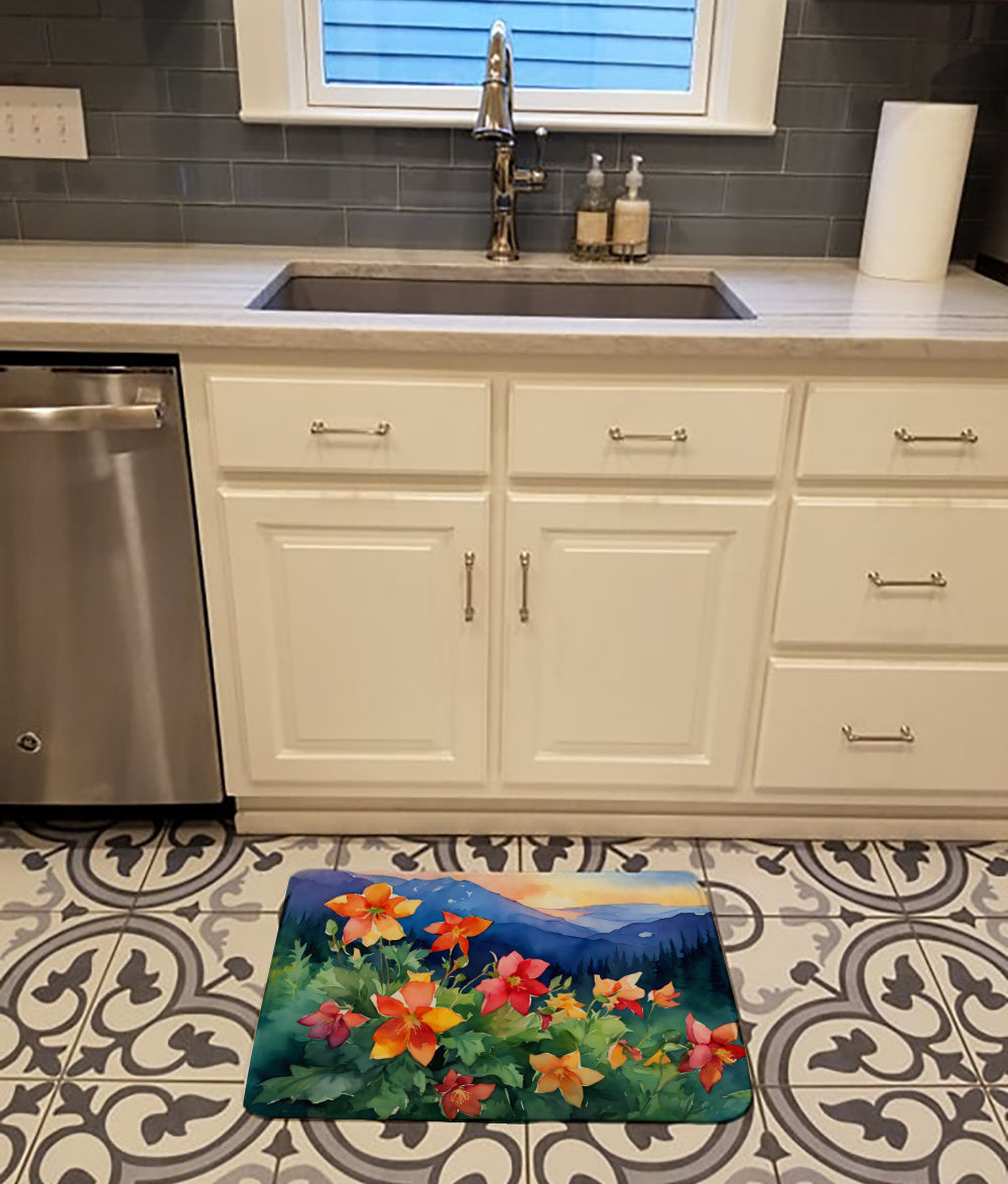 Colorado Rocky Mountain Columbine in Watercolor Memory Foam Kitchen Mat Image 2