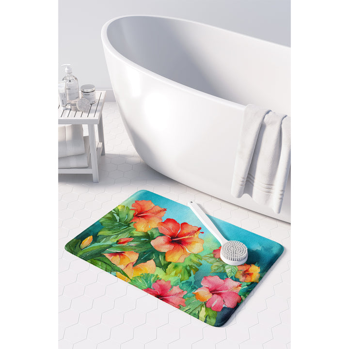 Hawaii Hawaiian Hibiscus in Watercolor Memory Foam Kitchen Mat Image 3