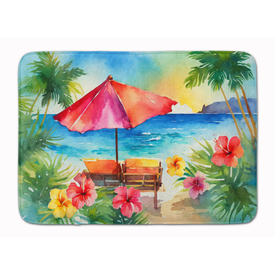 Hawaii Hawaiian Hibiscus in Watercolor Memory Foam Kitchen Mat Image 1