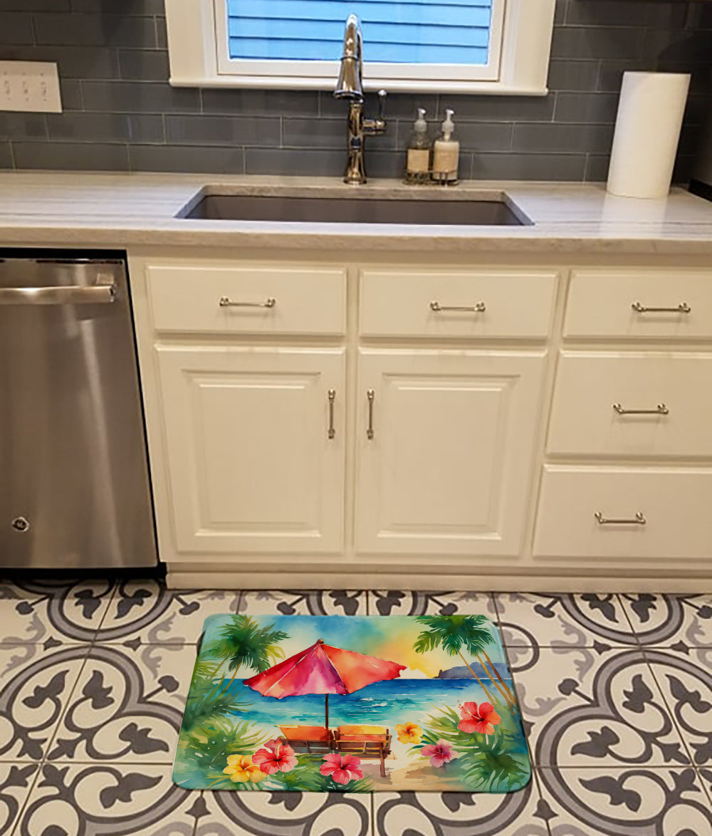 Hawaii Hawaiian Hibiscus in Watercolor Memory Foam Kitchen Mat Image 2