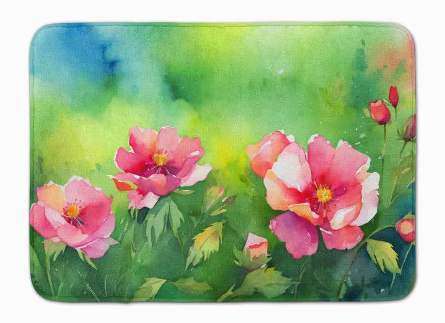 Iowa Wild Prairie Roses in Watercolor Memory Foam Kitchen Mat Image 1