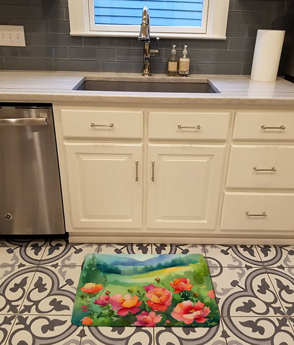 Iowa Wild Prairie Roses in Watercolor Memory Foam Kitchen Mat Image 2