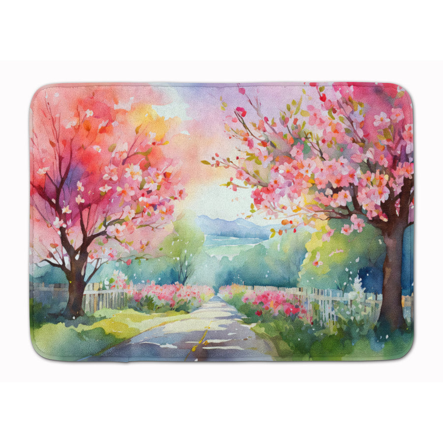 Michigan Apple Blossoms in Watercolor Memory Foam Kitchen Mat Image 1