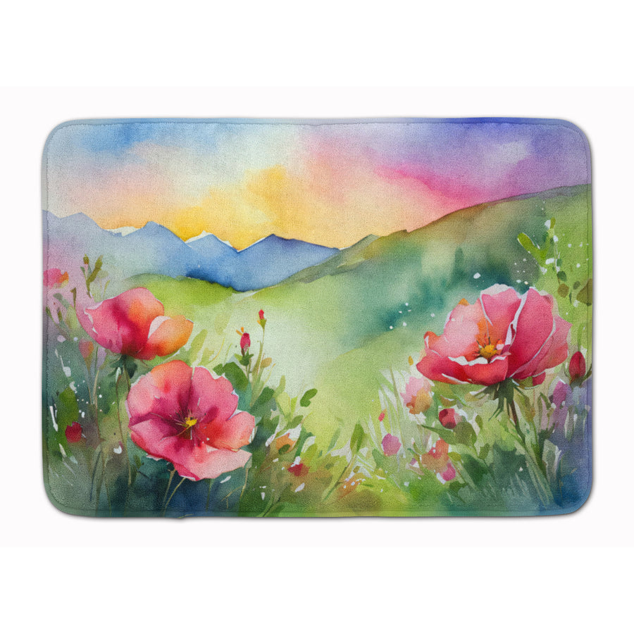 North Dakota Wild Prairie Roses in Watercolor Memory Foam Kitchen Mat Image 1