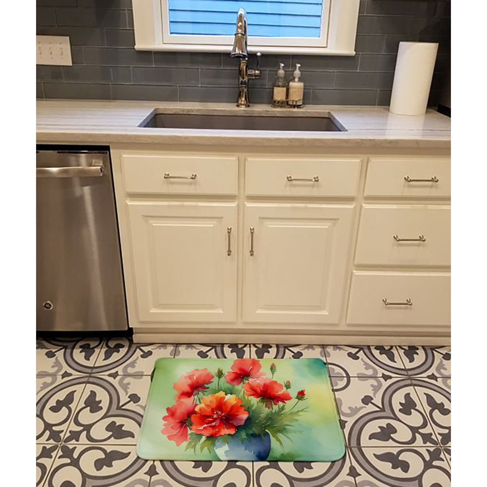 Ohio Scarlet Carnations in Watercolor Memory Foam Kitchen Mat Image 2