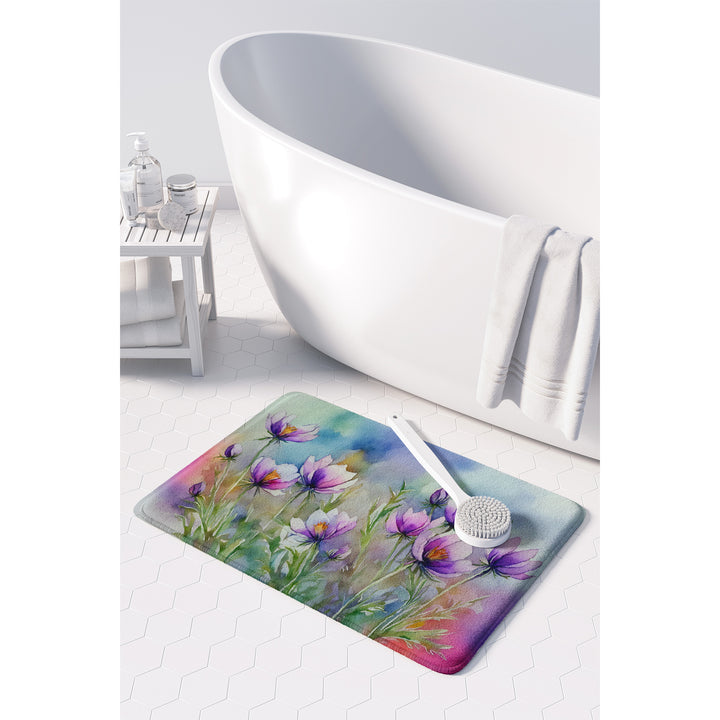 South Dakota Pasque Flowers in Watercolor Memory Foam Kitchen Mat Image 3