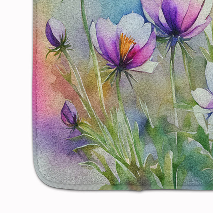 South Dakota Pasque Flowers in Watercolor Memory Foam Kitchen Mat Image 4