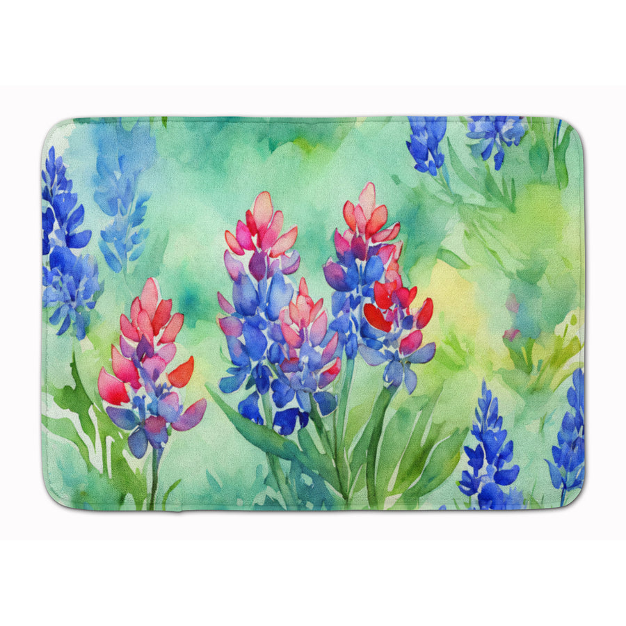 Texas Bluebonnets in Watercolor Memory Foam Kitchen Mat Image 1