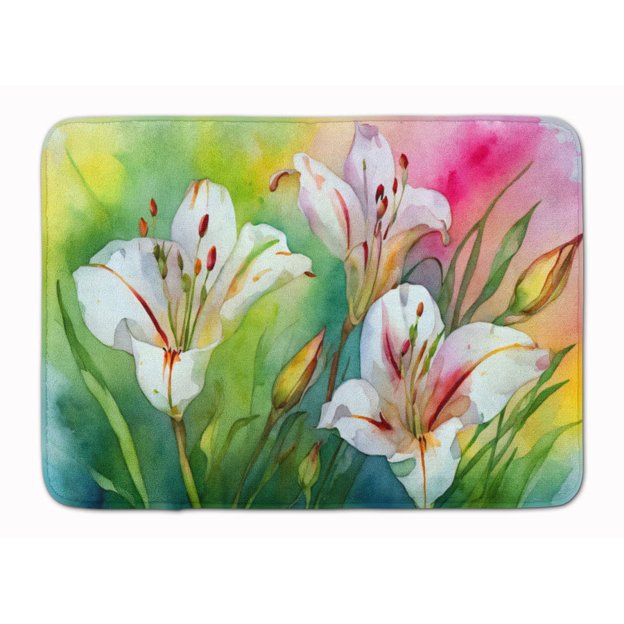 Utah Sego Lilies in Watercolor Memory Foam Kitchen Mat Image 1