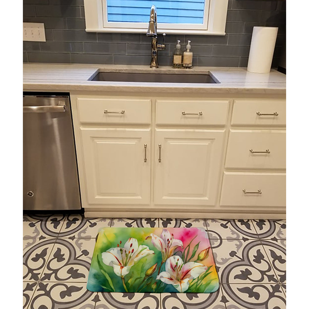 Utah Sego Lilies in Watercolor Memory Foam Kitchen Mat Image 2