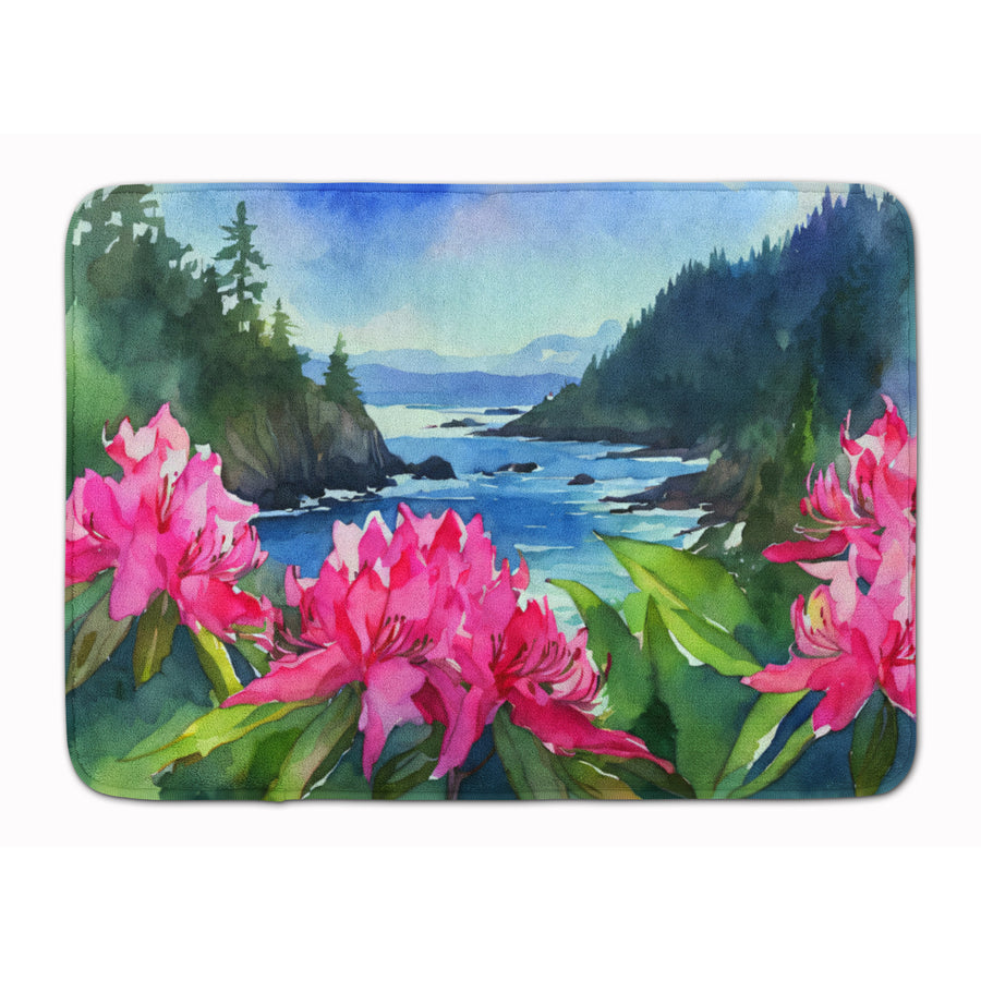 Washington Coast Rhododendrons in Watercolor Memory Foam Kitchen Mat Image 1