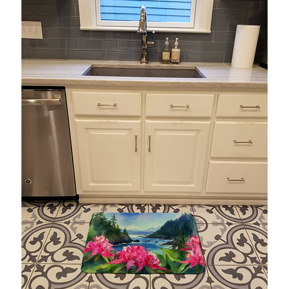 Washington Coast Rhododendrons in Watercolor Memory Foam Kitchen Mat Image 2