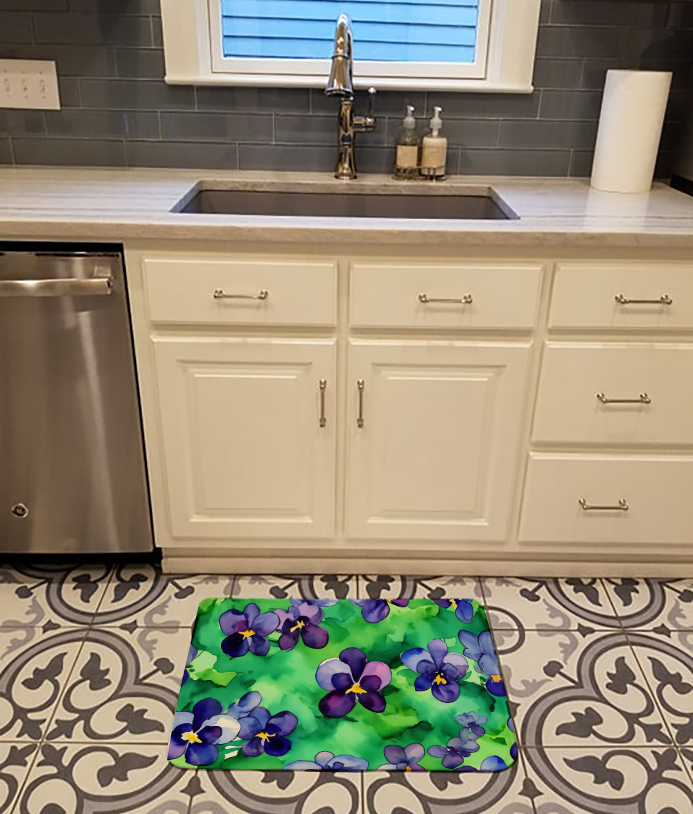 Wisconsin Wood Violets in Watercolor Memory Foam Kitchen Mat Image 2