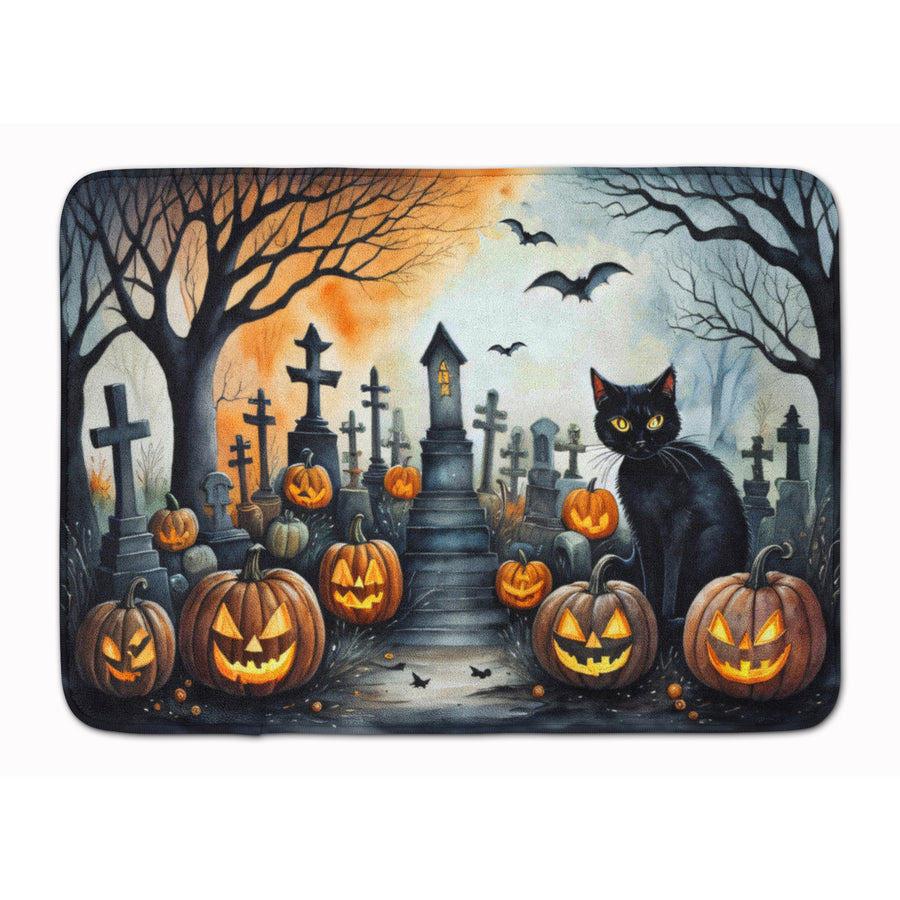 Black Cat Spooky Halloween Memory Foam Kitchen Mat Image 1