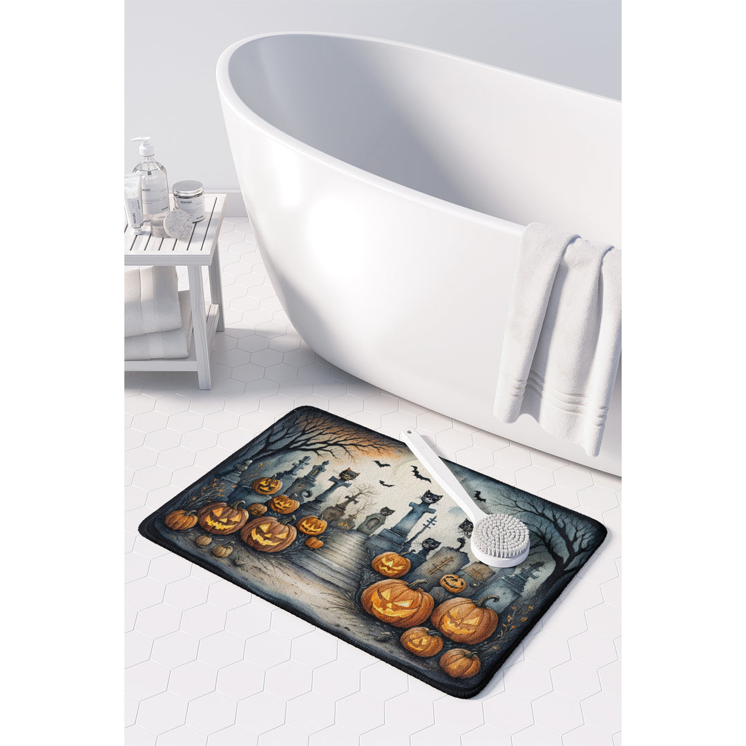 Cat Cemetery Spooky Halloween Memory Foam Kitchen Mat Image 3