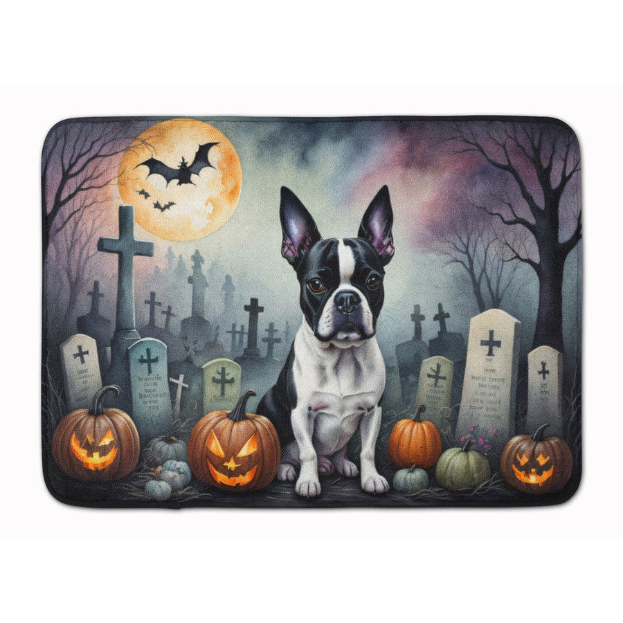 Boston Terrier Spooky Halloween Memory Foam Kitchen Mat Image 1